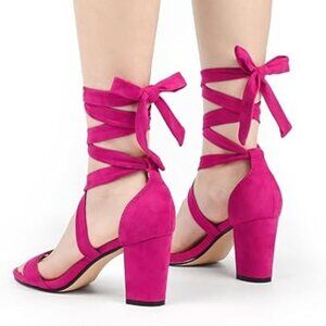 JOY IN LOVE Women's Lace Up Heels 3 Inch Chunky Block Heel Strappy Sanda…